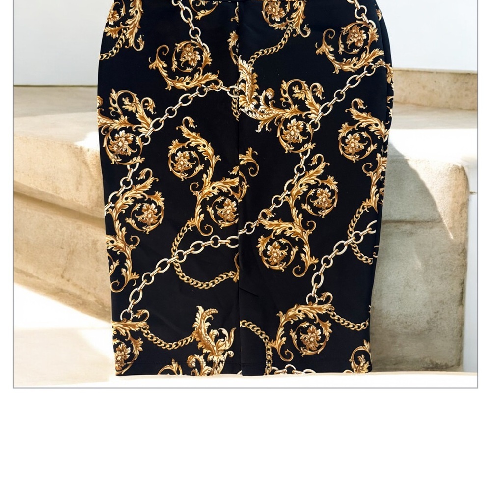 Worthington Black and Gold Pencil Skirt Cocktail elastic waist love​ - Picture 3 of 7